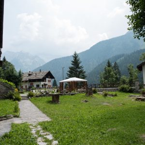 vista con giardino e montagna